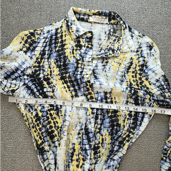 Freebird Amina Shirt Dress Long Sleeve Tie Dye Belted Yellow Blue Size XS - Picture 5 of 7